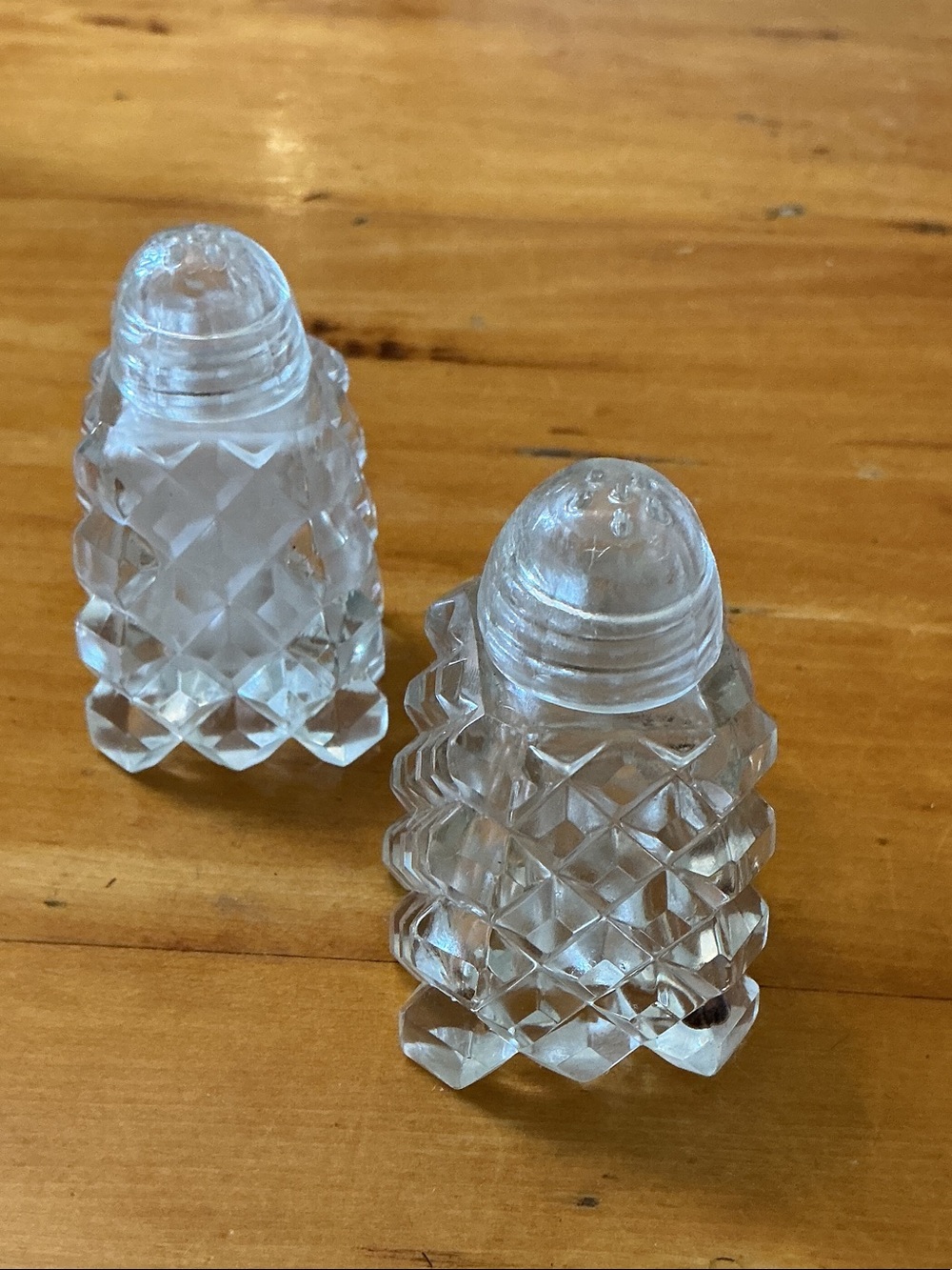 Vintage Clear Cut Crystal Glass Salt & Pepper Shakers Diamond Point